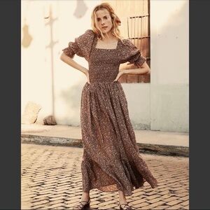 Doen Collette Floral Maxi Dress in Terra Cotta Garden Print Size Small